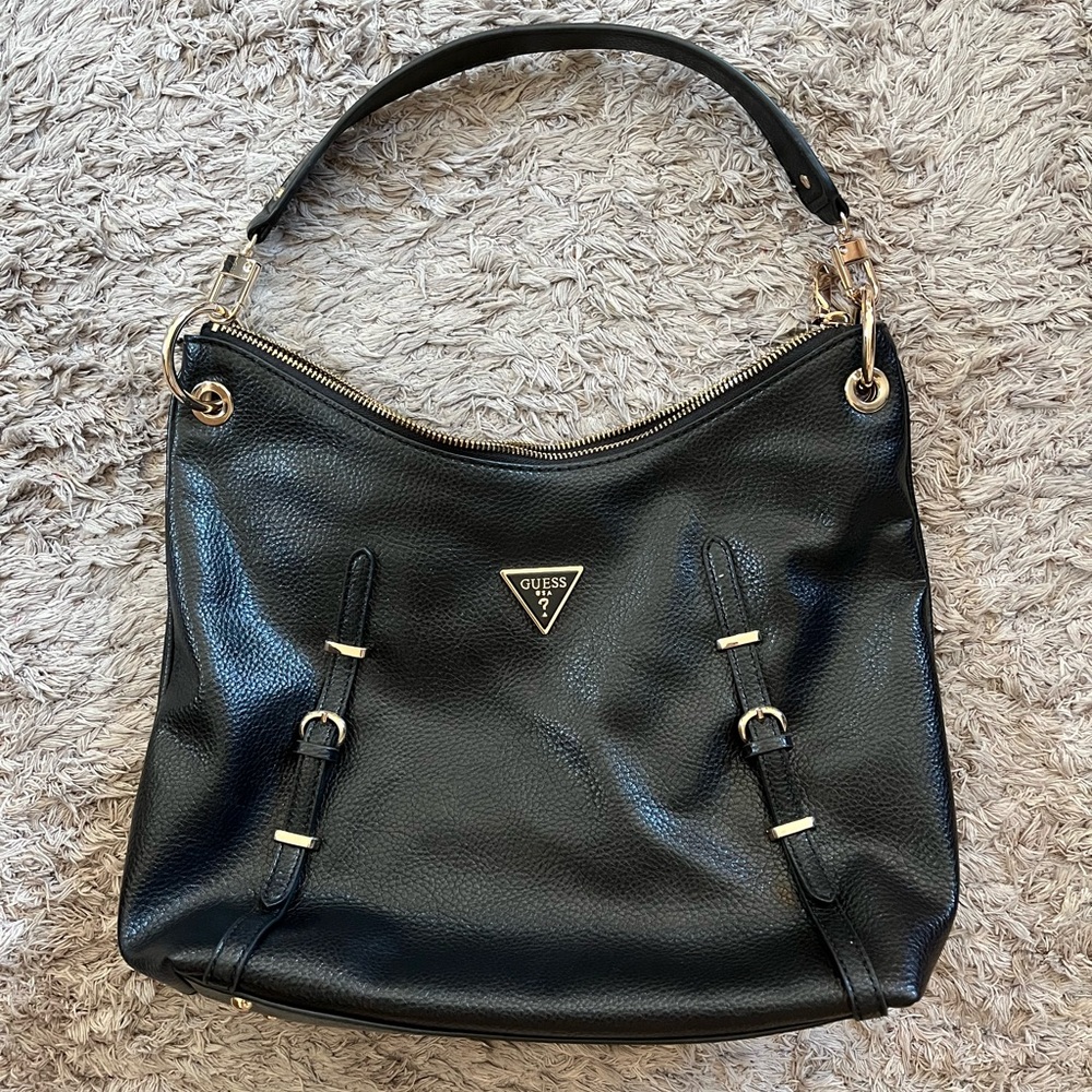 GUESS Black Hobo Bag with Gold Accents